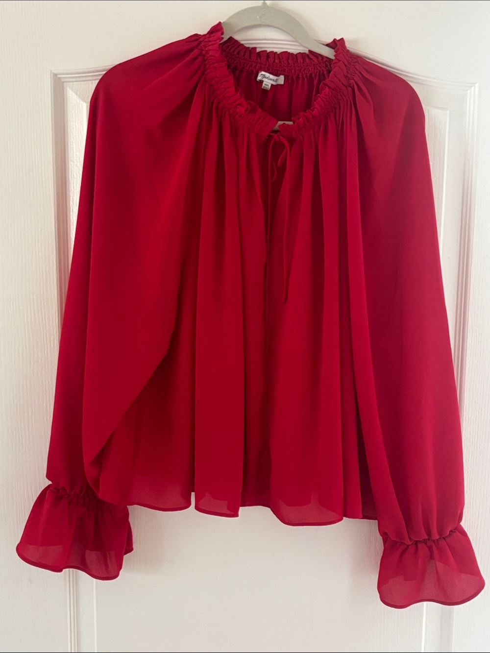 Madewell Crimson Peasant Blouse with Ruffle Cuffs SZ XXL